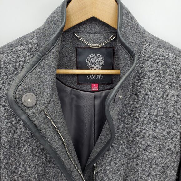 Vince Camuto Boucle Front Mixed Media Belt Wool Blend Long Jacket Large - Picture 4 of 5